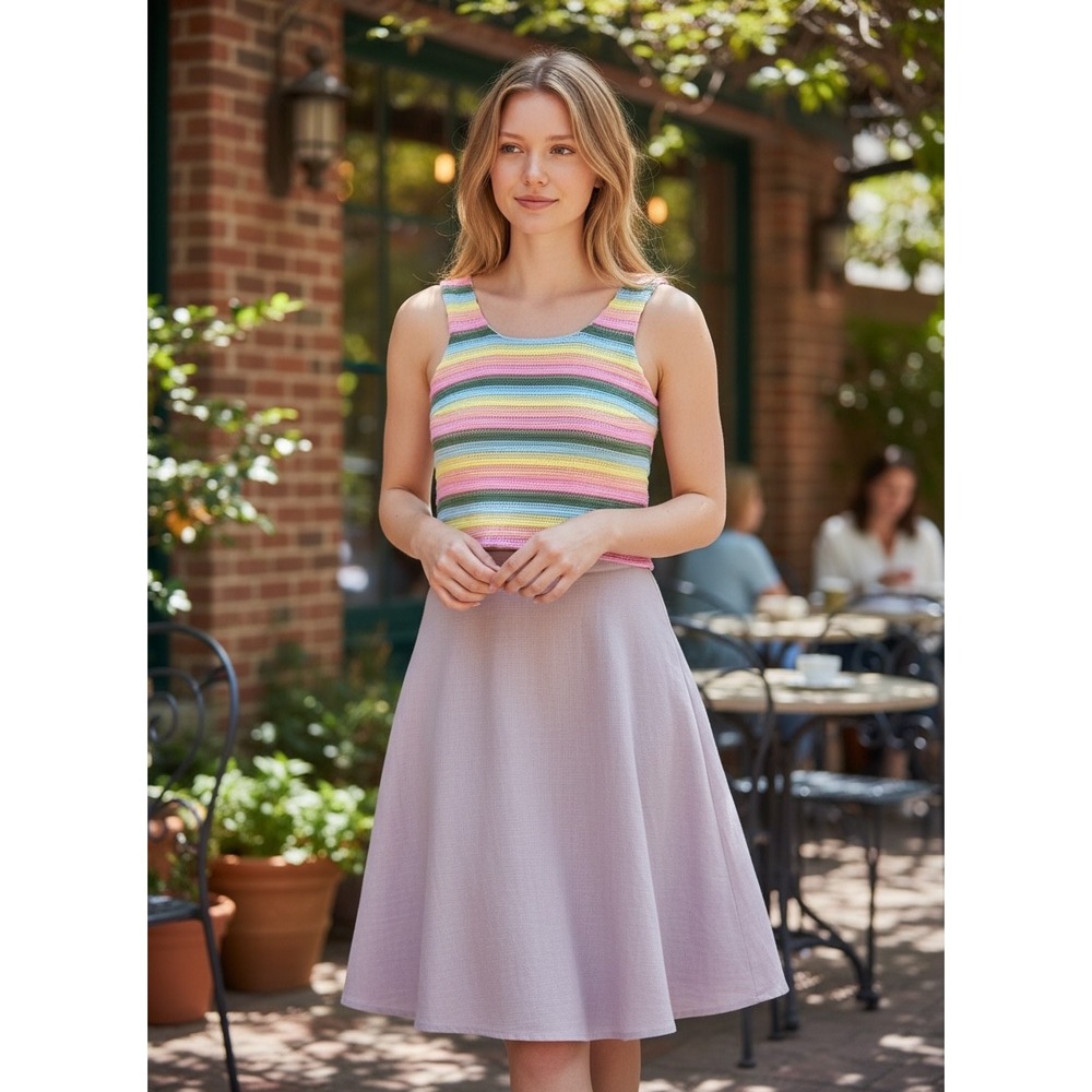 House of Wallace Rainbow Striped Crop Top Womens 2XS Multicolor Spring Vacation